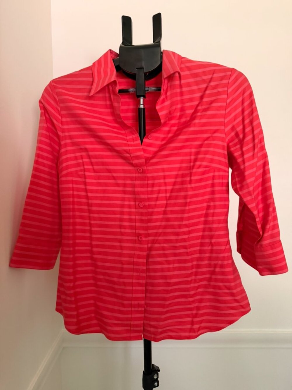 Coldwater Creek Pink Striped 3/4 Sleeve Button Up Shirt Size PXS